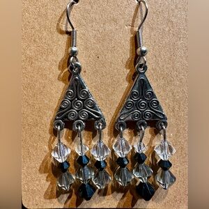 Handmade Bohemian Filigree Earrings Sterling Silver Black Swarovski Crystals